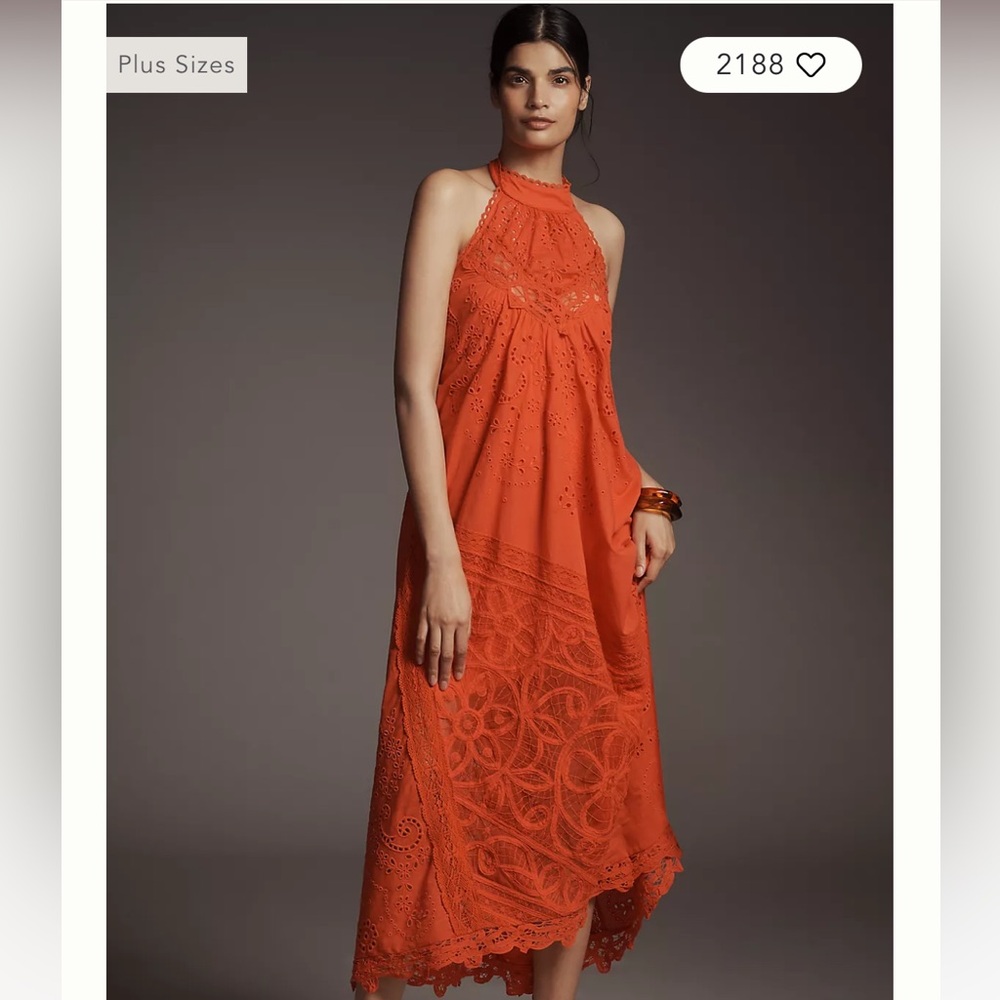 Anthropologie Orange Lace Detail Dress